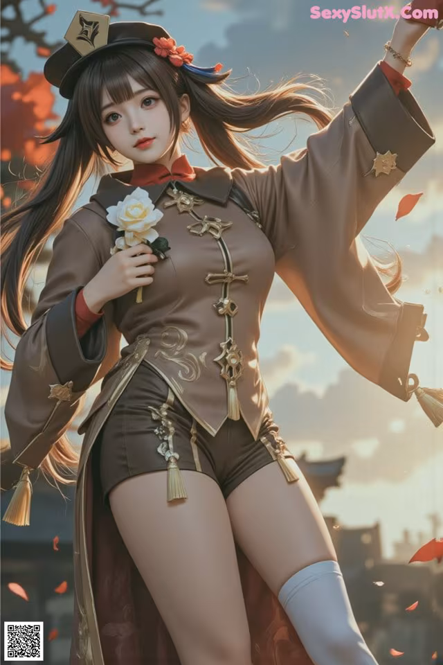 a woman in a chinese costume holding a flower